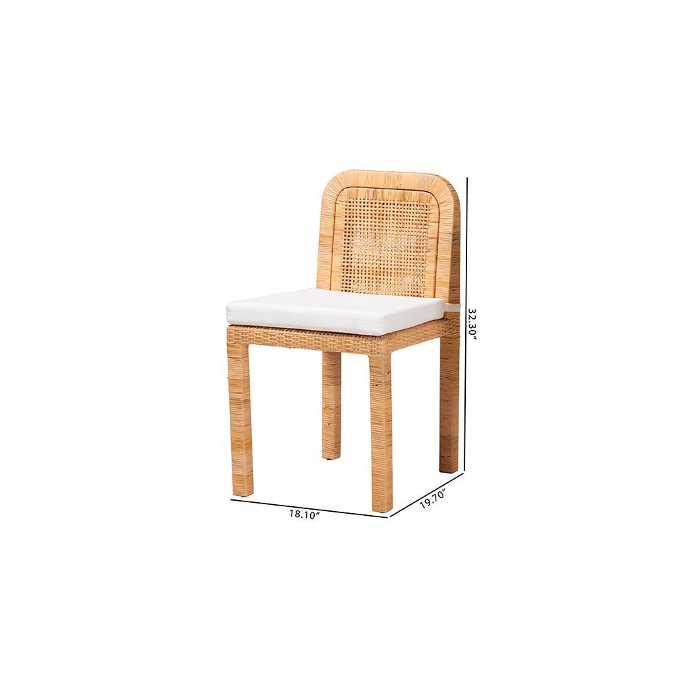Bohemian Natural Brown Rattan and Mahogany Wood 2-Piece Dining Chair Set. Picture 9