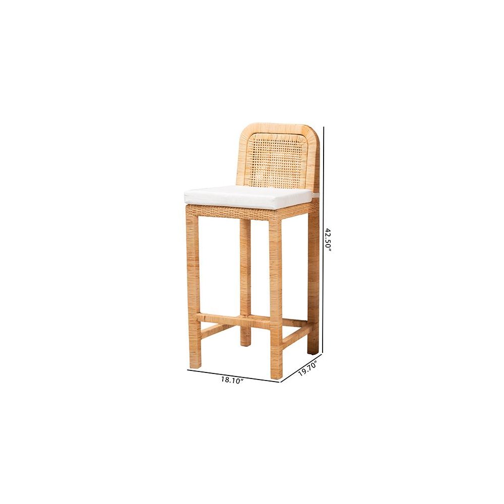 Bohemian Natural Brown Rattan and Mahogany Wood Bar Stool. Picture 10