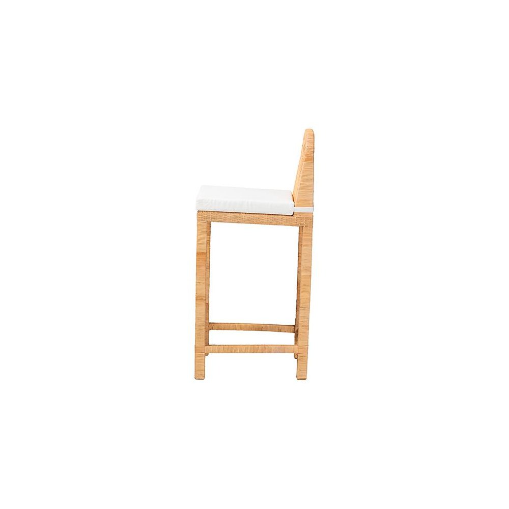 Bohemian Natural Brown Rattan and Mahogany Wood Bar Stool. Picture 3