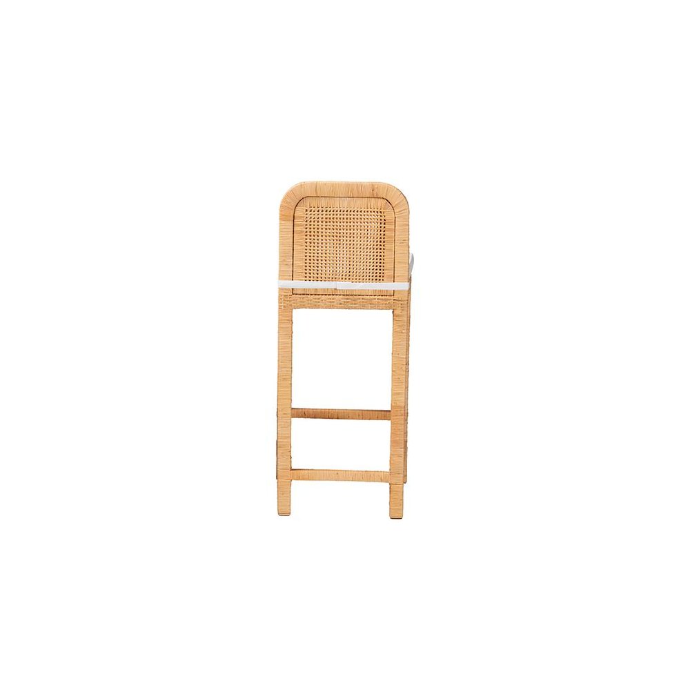 Bohemian Natural Brown Rattan and Mahogany Wood Bar Stool. Picture 4