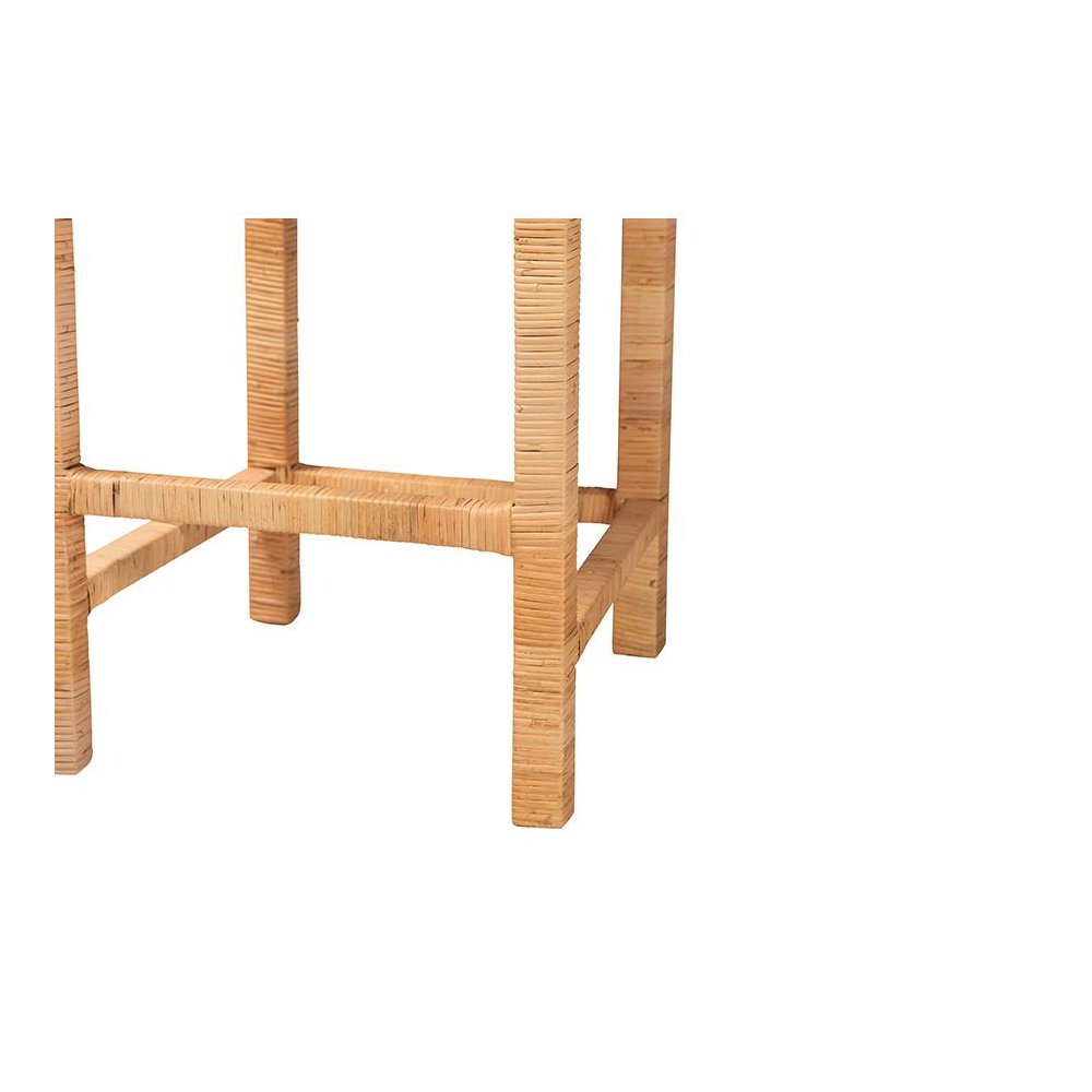 Bohemian Natural Brown Rattan and Mahogany Wood Bar Stool. Picture 6