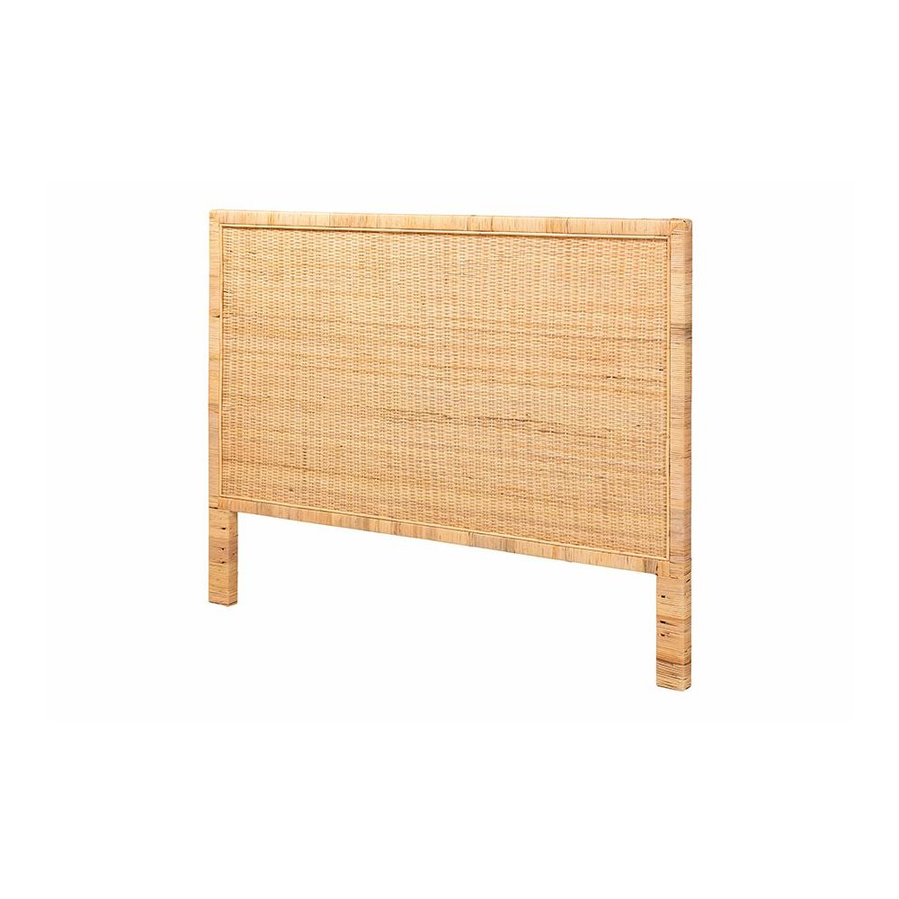 Bohemian Natural Brown Rattan and Mahogany Wood Queen Size Headboard. Picture 1