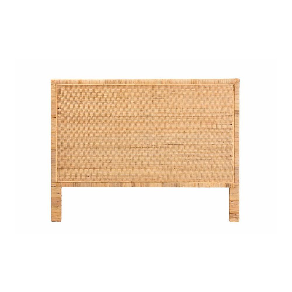 Bohemian Natural Brown Rattan and Mahogany Wood Queen Size Headboard. Picture 2