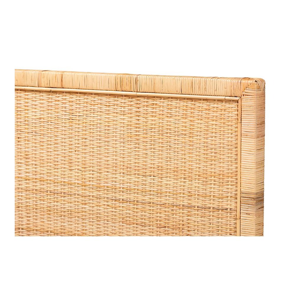 Bohemian Natural Brown Rattan and Mahogany Wood Queen Size Headboard. Picture 3