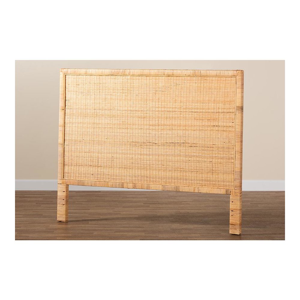 Bohemian Natural Brown Rattan and Mahogany Wood Queen Size Headboard. Picture 6