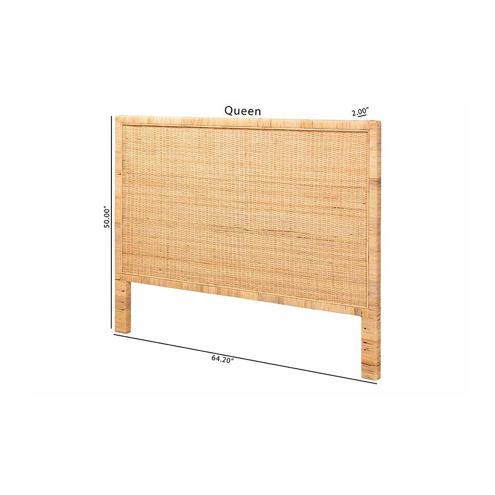 Bohemian Natural Brown Rattan and Mahogany Wood Queen Size Headboard. Picture 7