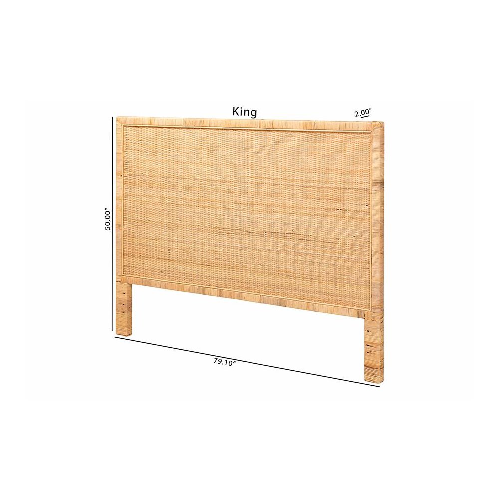 Bohemian Natural Brown Rattan and Mahogany Wood Queen Size Headboard. Picture 8