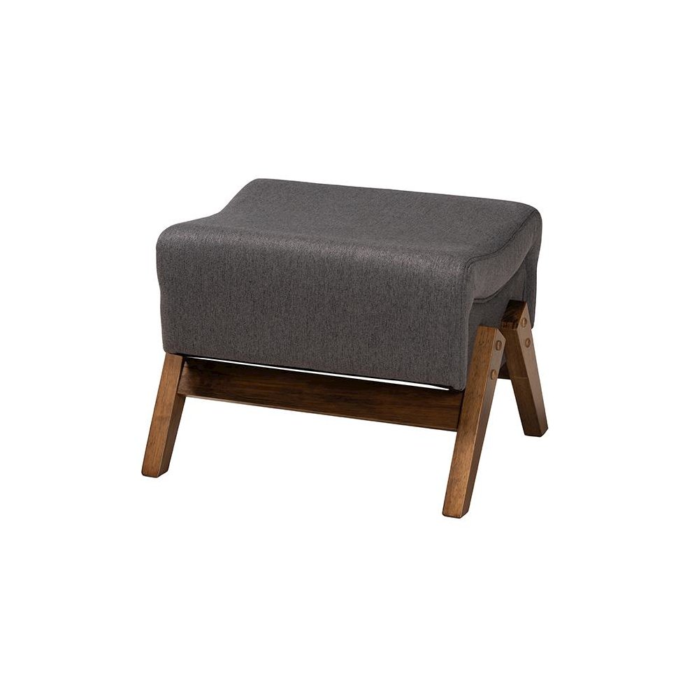 Dark Grey Fabric and Walnut Brown Finished Wood Ottoman. Picture 1