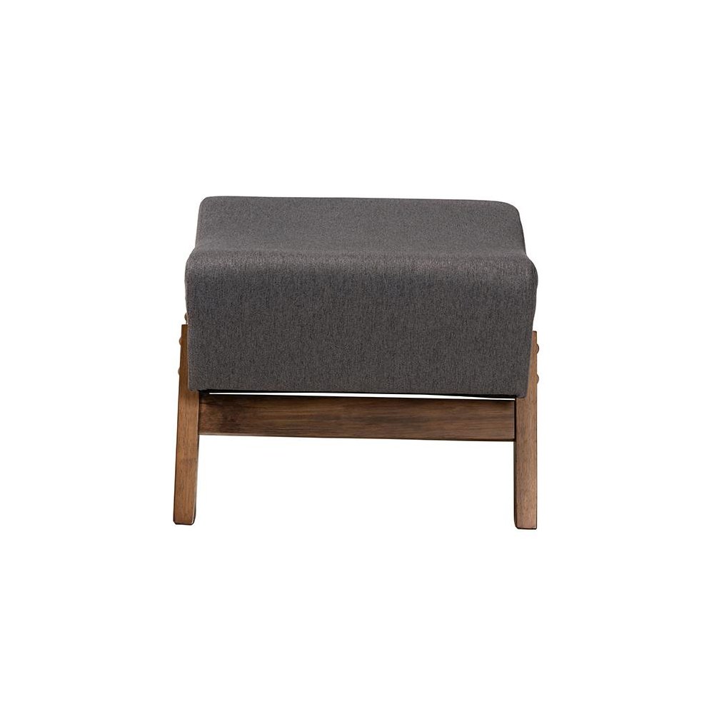 Dark Grey Fabric and Walnut Brown Finished Wood Ottoman. Picture 2