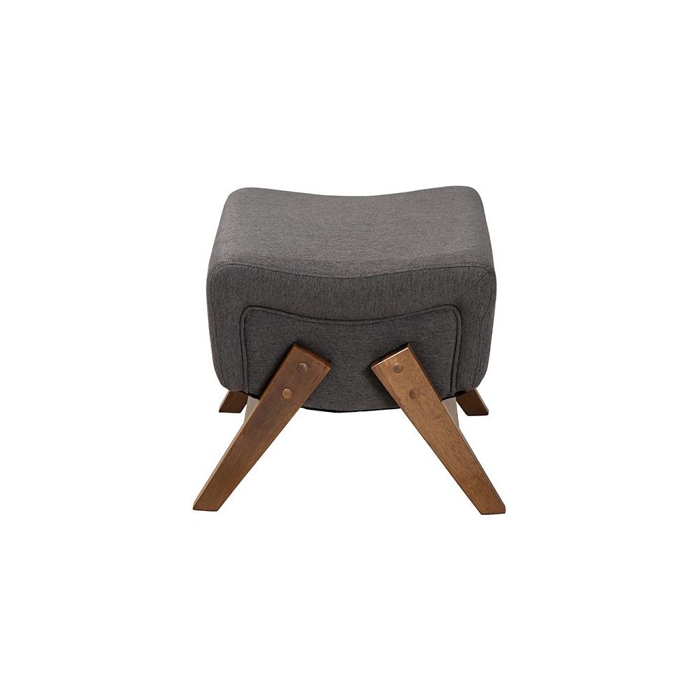 Dark Grey Fabric and Walnut Brown Finished Wood Ottoman. Picture 3