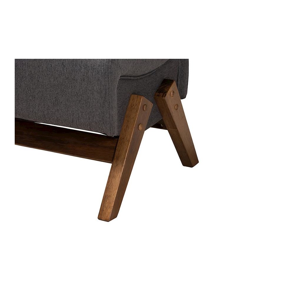 Dark Grey Fabric and Walnut Brown Finished Wood Ottoman. Picture 4