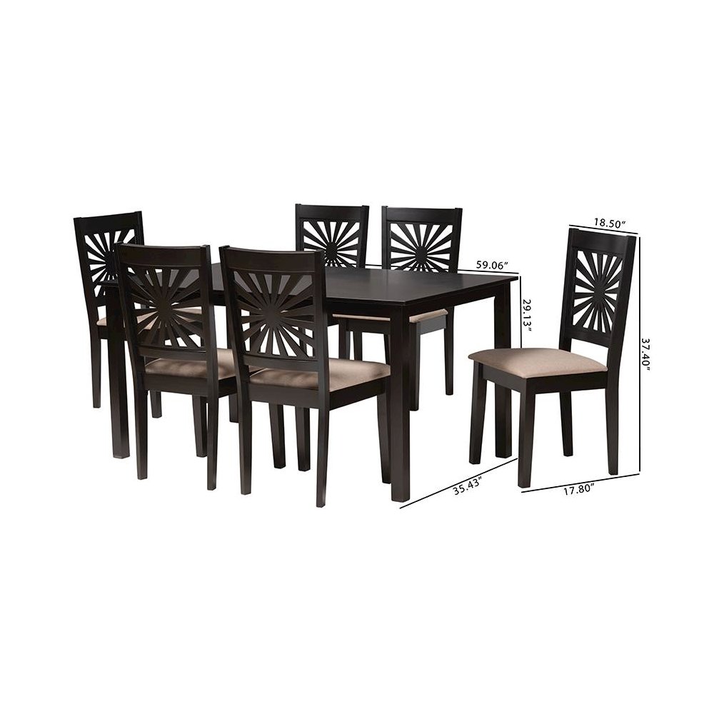 Olympia Modern Beige Fabric and Espresso Brown Finished Wood 7-Piece Dining Set. Picture 10