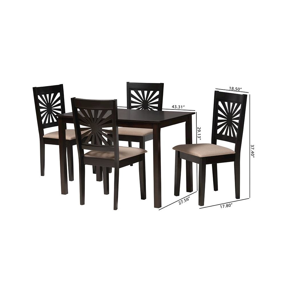 Olympia Modern Beige Fabric and Espresso Brown Finished Wood 5-Piece Dining Set. Picture 10