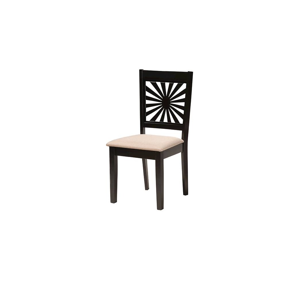 Olympia Modern Beige Fabric and Espresso Brown Finished Wood 5-Piece Dining Set. Picture 2
