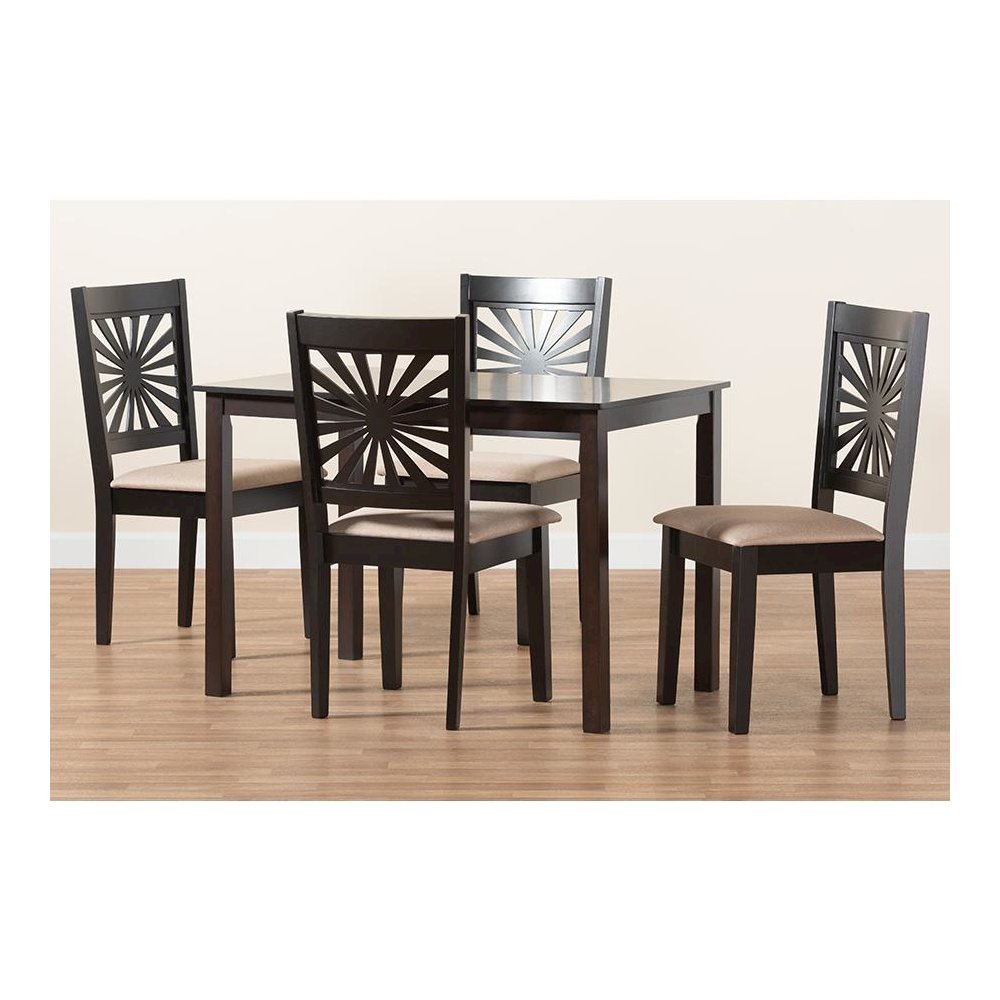 Olympia Modern Beige Fabric and Espresso Brown Finished Wood 5-Piece Dining Set. Picture 9