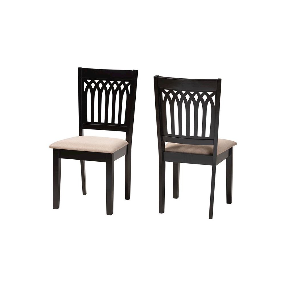 Beige Fabric and Dark Brown Finished Wood 2-Piece Dining Chair Set. Picture 1
