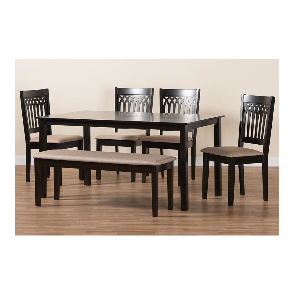 Genesis Modern Beige Fabric and Dark Brown Finished Wood 6-Piece Dining Set. Picture 10