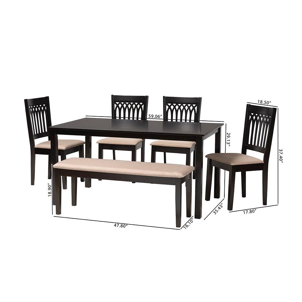 Genesis Modern Beige Fabric and Dark Brown Finished Wood 6-Piece Dining Set. Picture 11