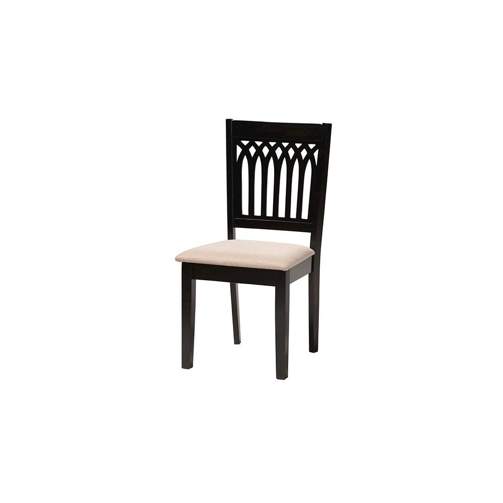Genesis Modern Beige Fabric and Dark Brown Finished Wood 6-Piece Dining Set. Picture 2