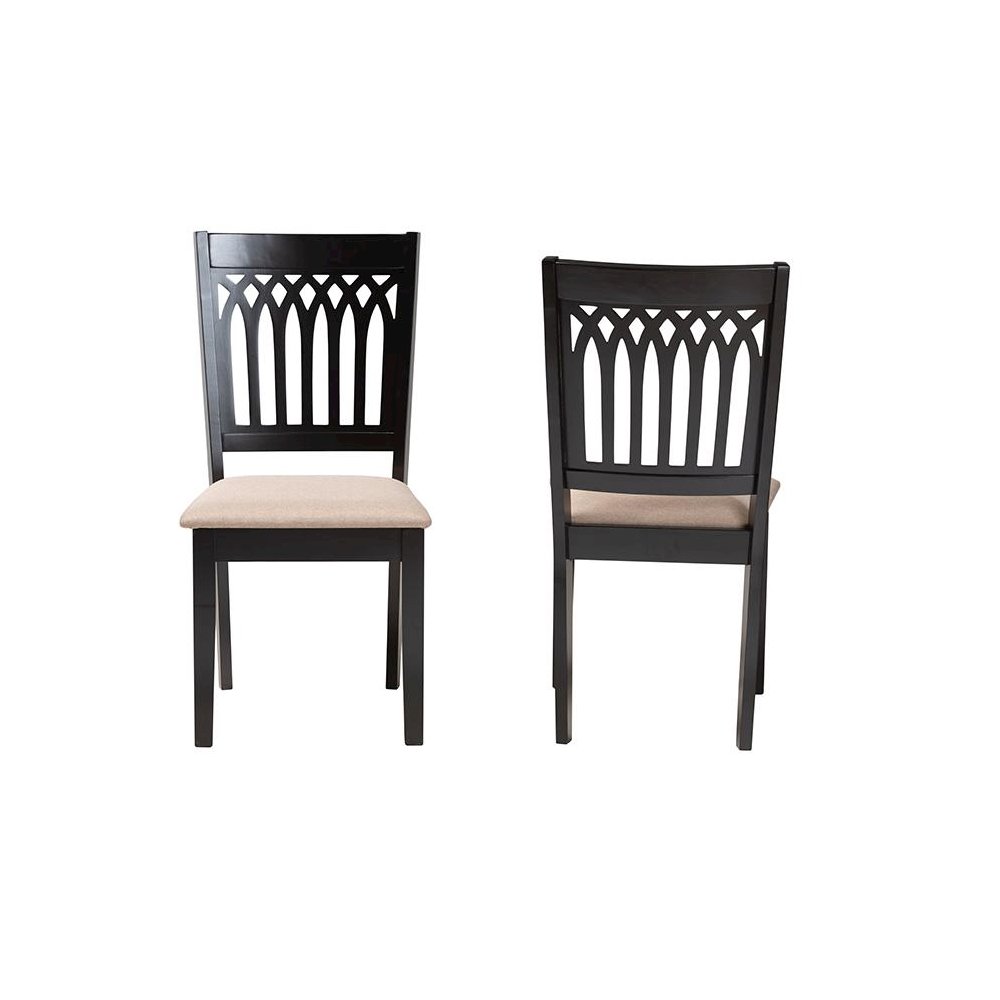Beige Fabric and Dark Brown Finished Wood 2-Piece Dining Chair Set. Picture 2