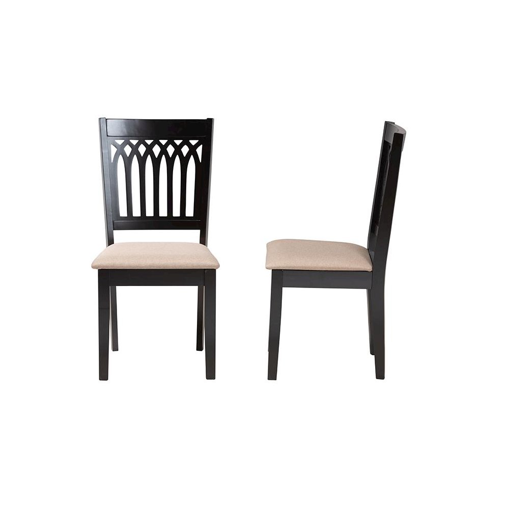 Beige Fabric and Dark Brown Finished Wood 2-Piece Dining Chair Set. Picture 3