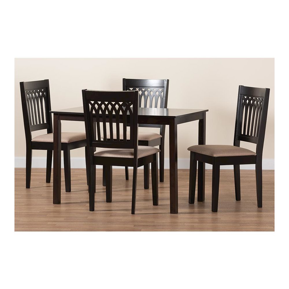 Genesis Modern Beige Fabric and Dark Brown Finished Wood 5-Piece Dining Set. Picture 9