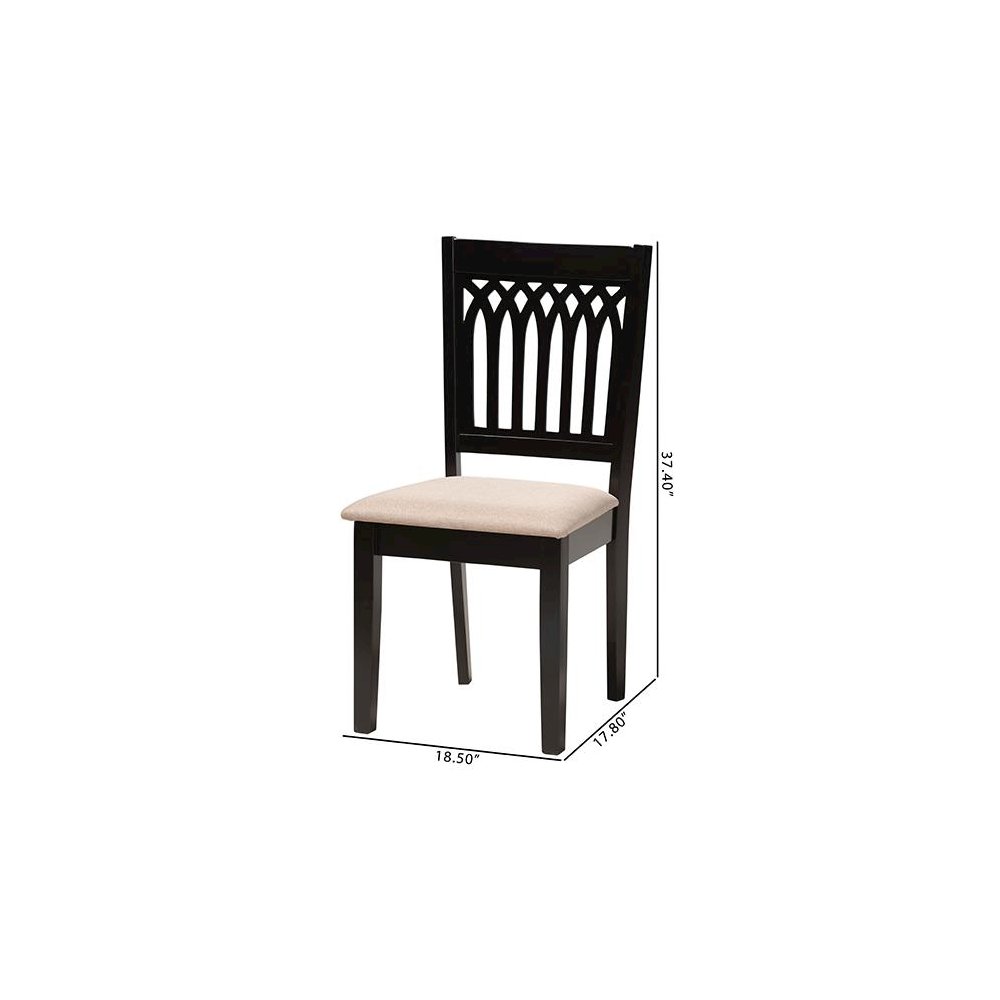 Beige Fabric and Dark Brown Finished Wood 2-Piece Dining Chair Set. Picture 9