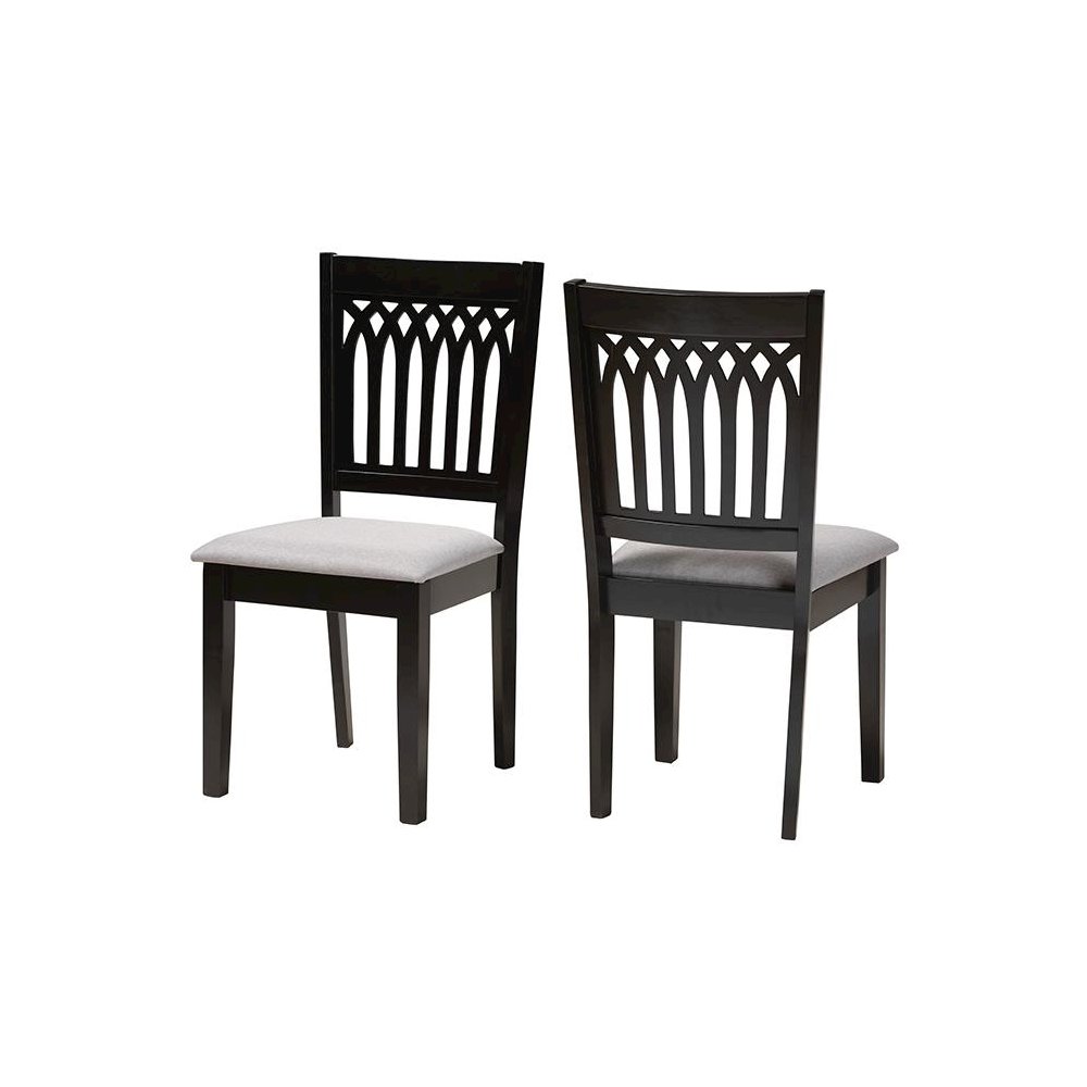 Genesis Modern Grey Fabric and Dark Brown Finished Wood 2-Piece Dining Chair Set. Picture 1