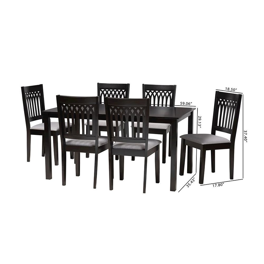 Genesis Modern Grey Fabric and Dark Brown Finished Wood 7-Piece Dining Set. Picture 10
