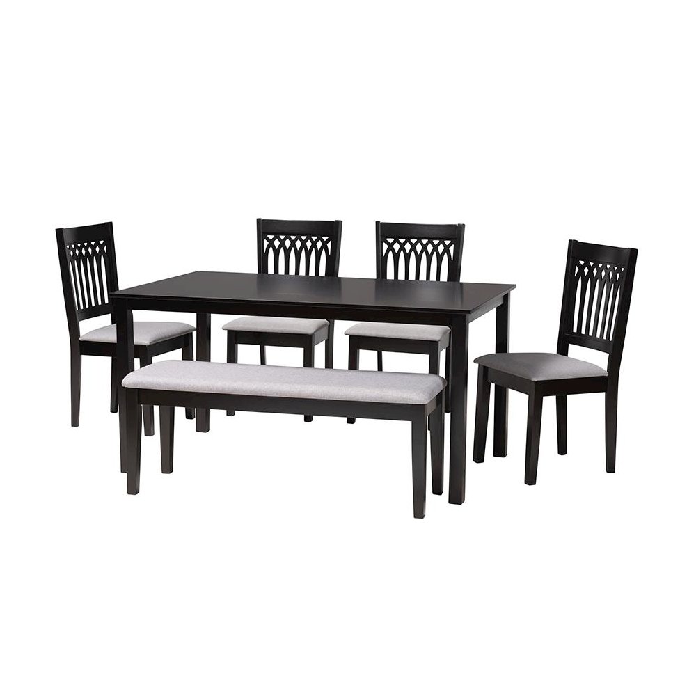 Genesis Modern Grey Fabric and Dark Brown Finished Wood 6-Piece Dining Set. Picture 1