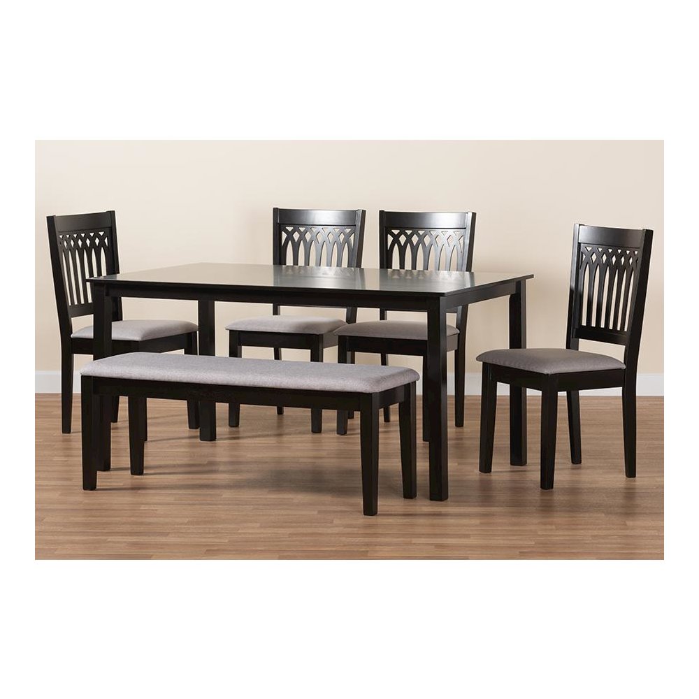 Genesis Modern Grey Fabric and Dark Brown Finished Wood 6-Piece Dining Set. Picture 10