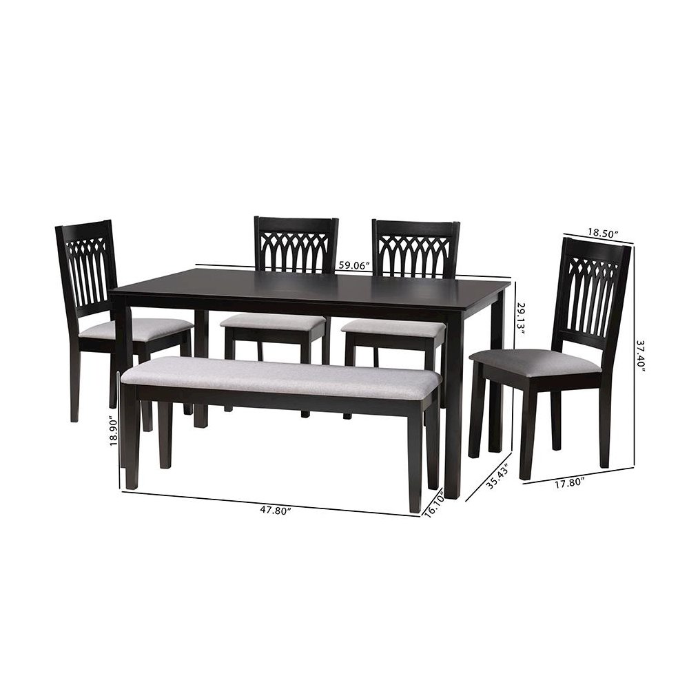 Genesis Modern Grey Fabric and Dark Brown Finished Wood 6-Piece Dining Set. Picture 11