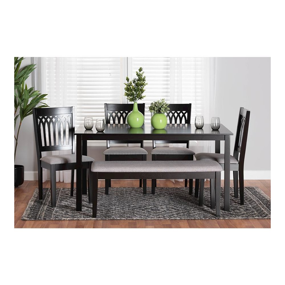 Genesis Modern Grey Fabric and Dark Brown Finished Wood 6-Piece Dining Set. Picture 9