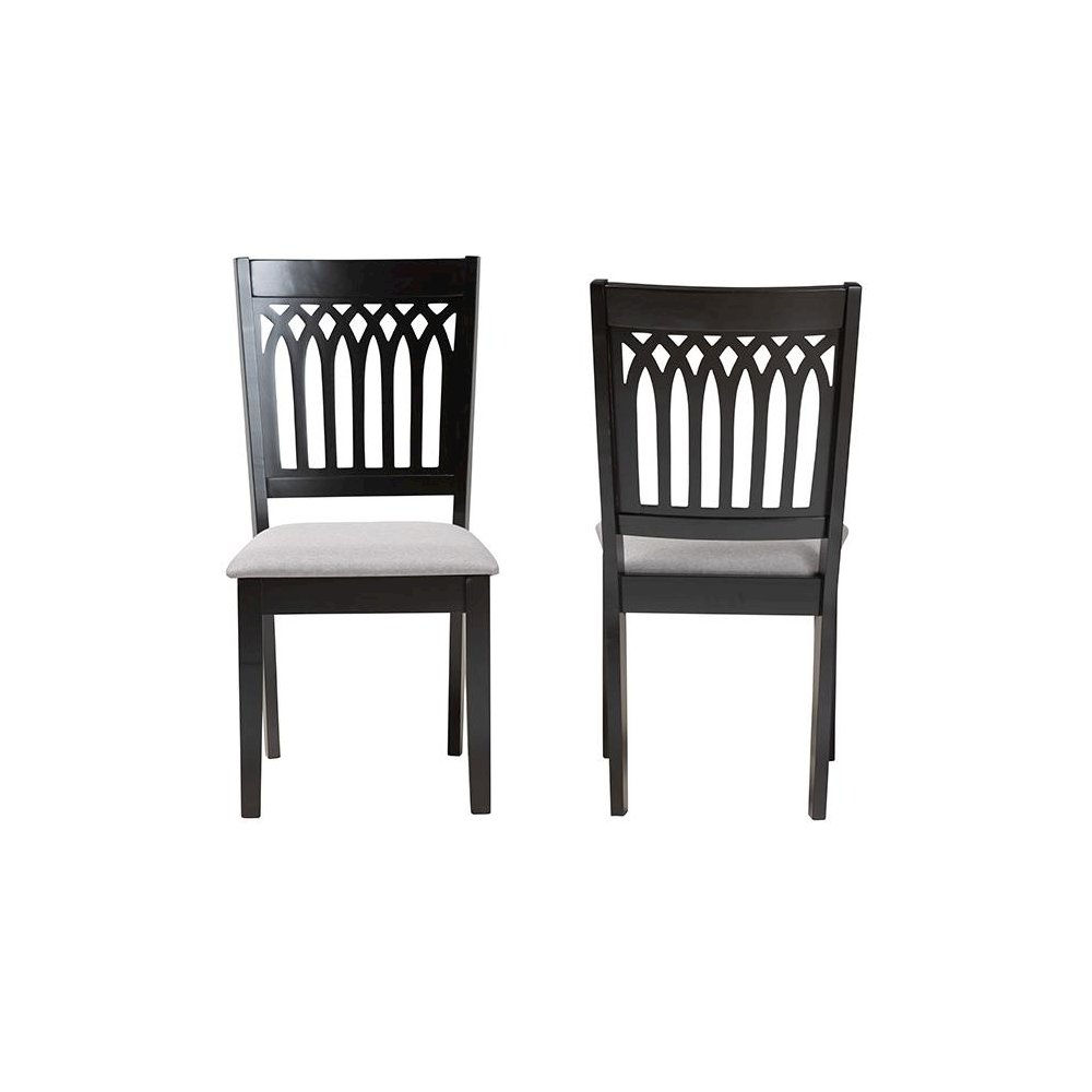 Genesis Modern Grey Fabric and Dark Brown Finished Wood 2-Piece Dining Chair Set. Picture 2