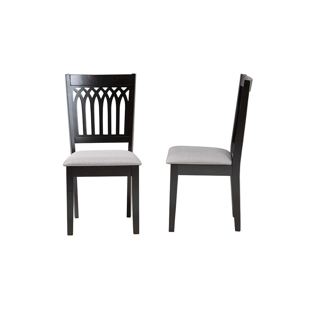 Genesis Modern Grey Fabric and Dark Brown Finished Wood 2-Piece Dining Chair Set. Picture 3