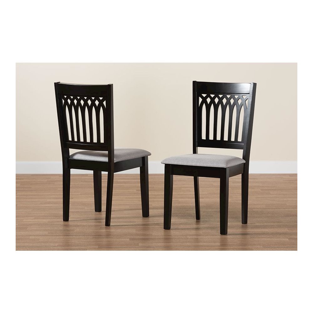 Genesis Modern Grey Fabric and Dark Brown Finished Wood 2-Piece Dining Chair Set. Picture 8