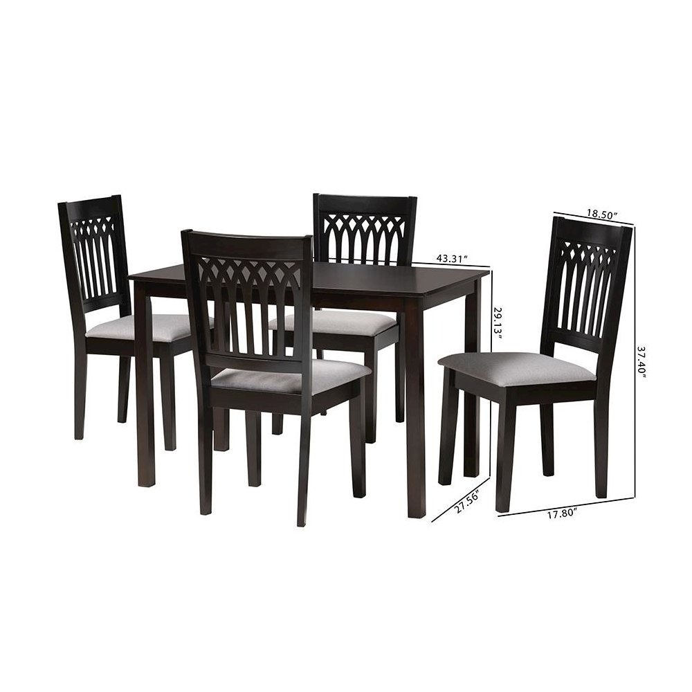 Genesis Modern Grey Fabric and Dark Brown Finished Wood 5-Piece Dining Set. Picture 10