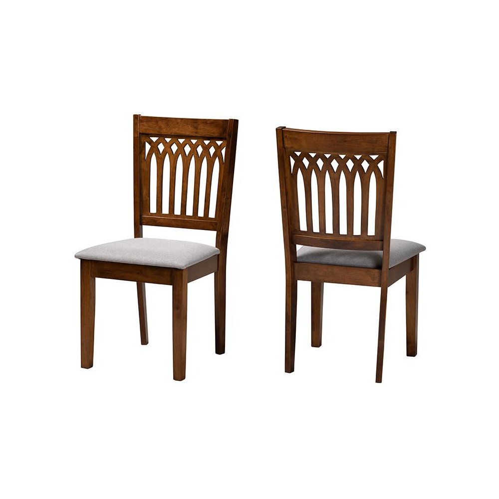 Grey Fabric and Walnut Brown Finished Wood 2-Piece Dining Chair Set. Picture 1