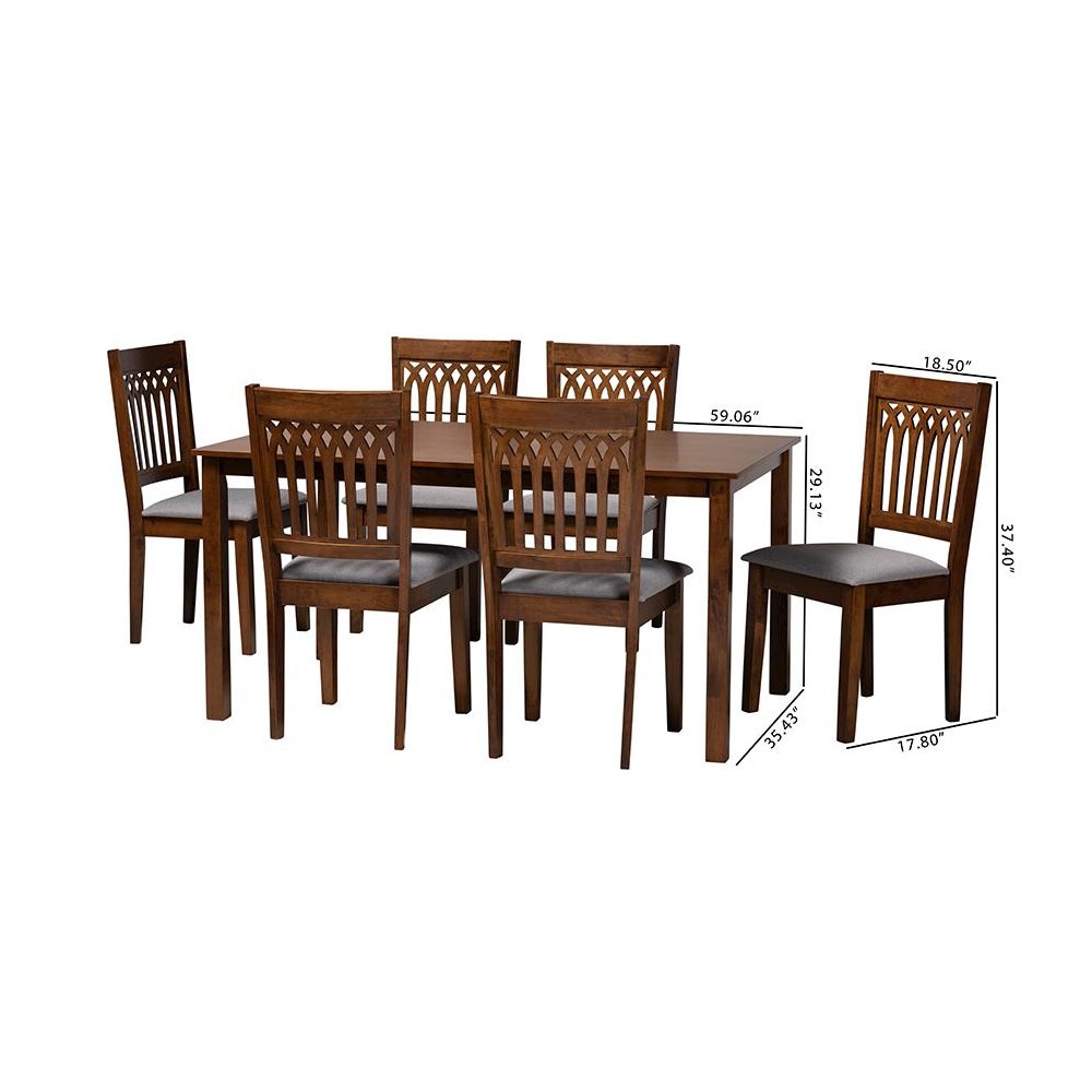 Genesis Modern Grey Fabric and Walnut Brown Finished Wood 7-Piece Dining Set. Picture 10