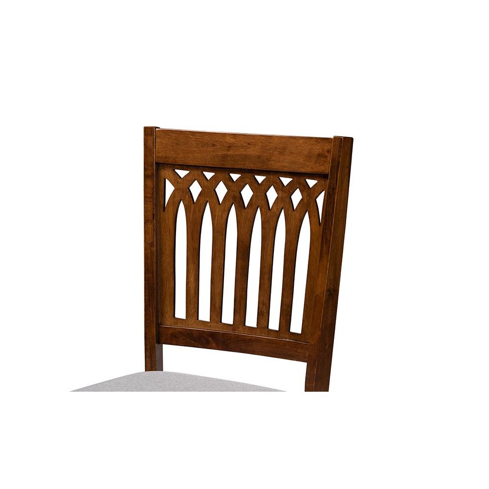 Genesis Modern Grey Fabric and Walnut Brown Finished Wood 7-Piece Dining Set. Picture 5
