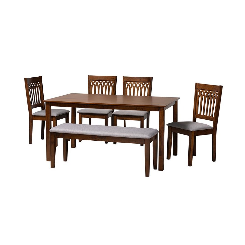 Genesis Modern Grey Fabric and Walnut Brown Finished Wood 6-Piece Dining Set. Picture 1