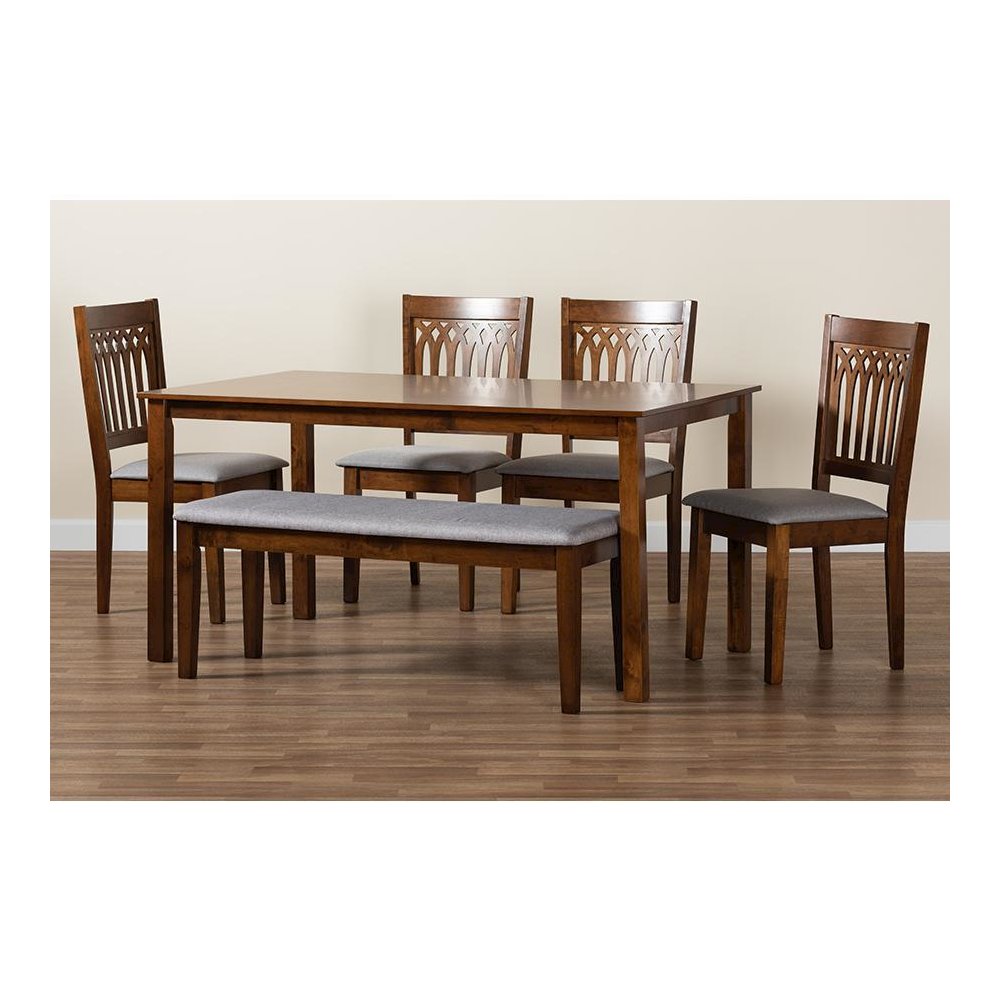 Genesis Modern Grey Fabric and Walnut Brown Finished Wood 6-Piece Dining Set. Picture 10