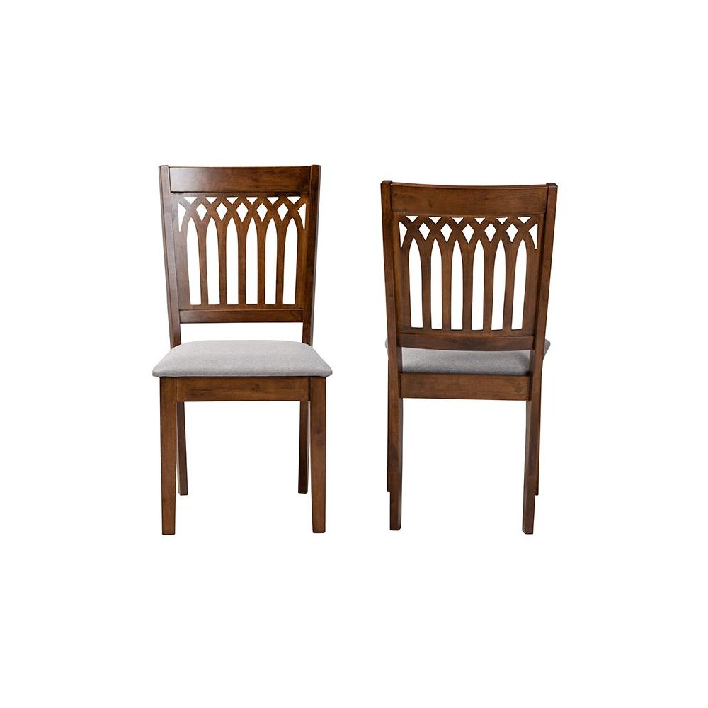 Grey Fabric and Walnut Brown Finished Wood 2-Piece Dining Chair Set. Picture 2