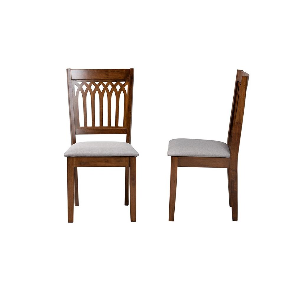Grey Fabric and Walnut Brown Finished Wood 2-Piece Dining Chair Set. Picture 3