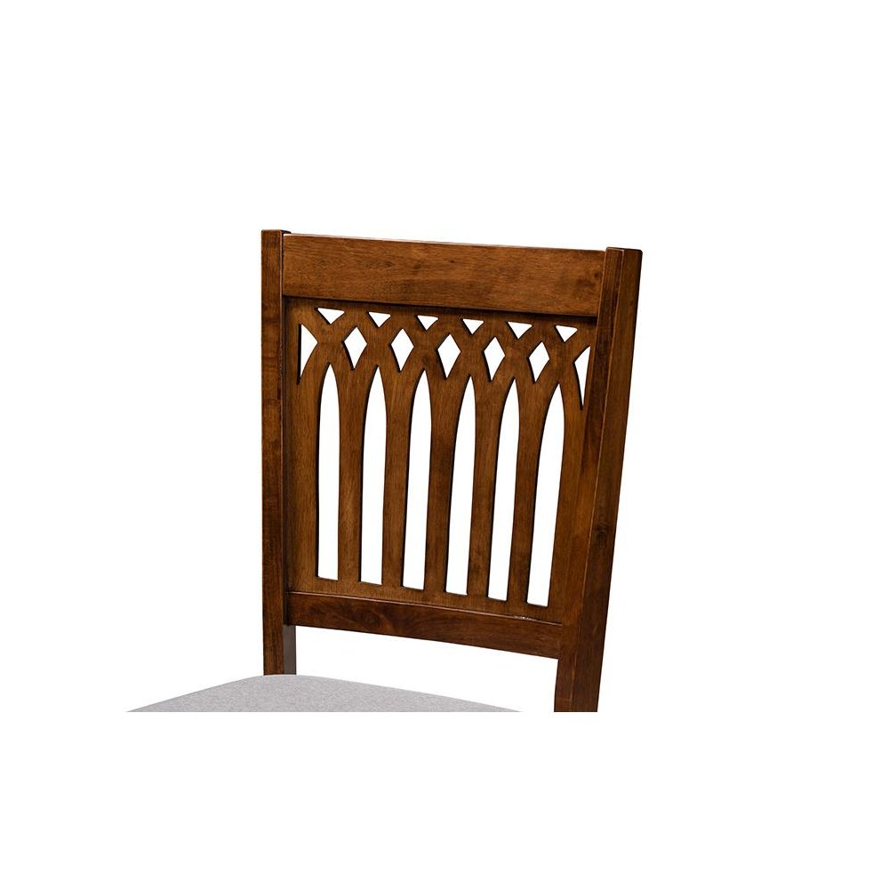 Grey Fabric and Walnut Brown Finished Wood 2-Piece Dining Chair Set. Picture 4