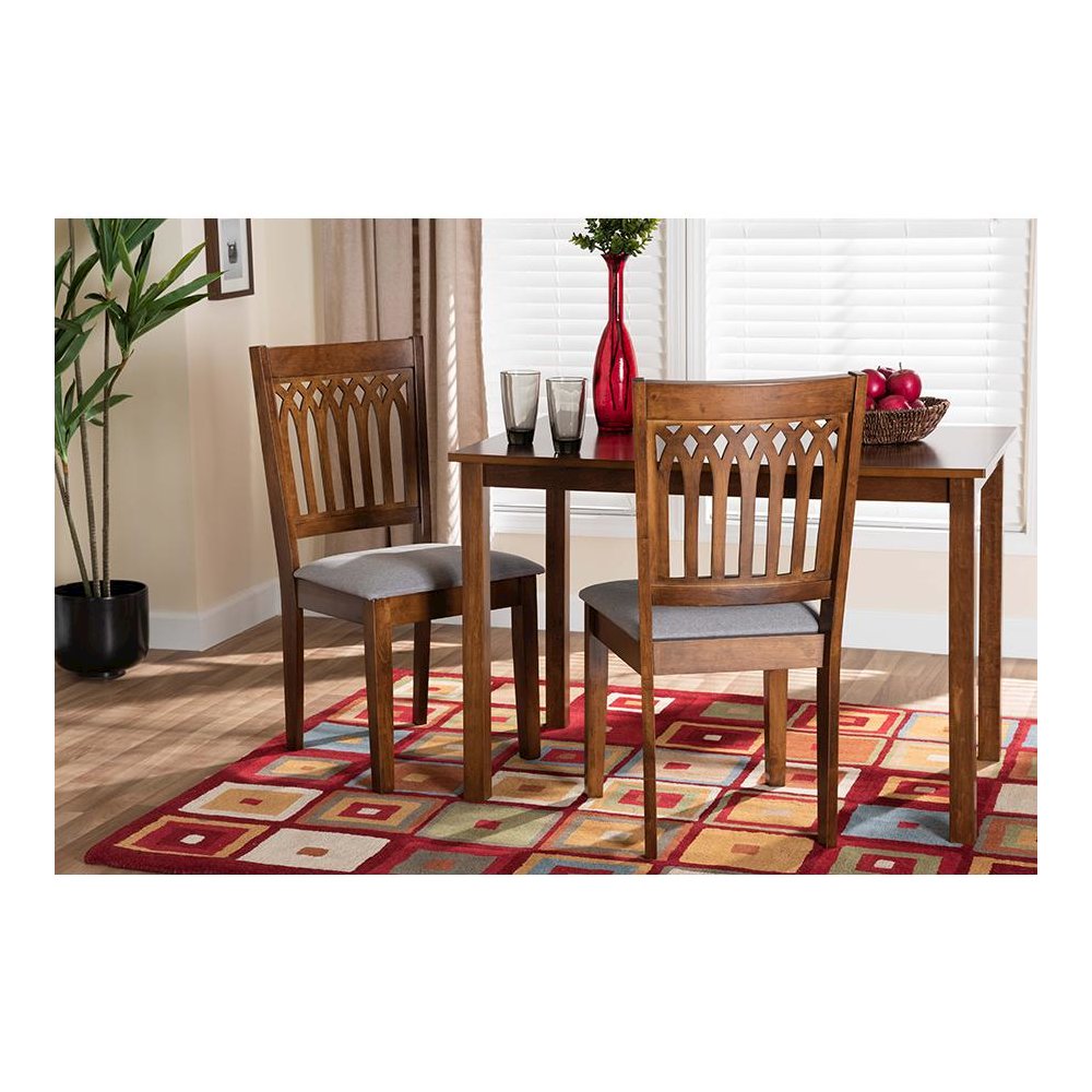 Grey Fabric and Walnut Brown Finished Wood 2-Piece Dining Chair Set. Picture 7