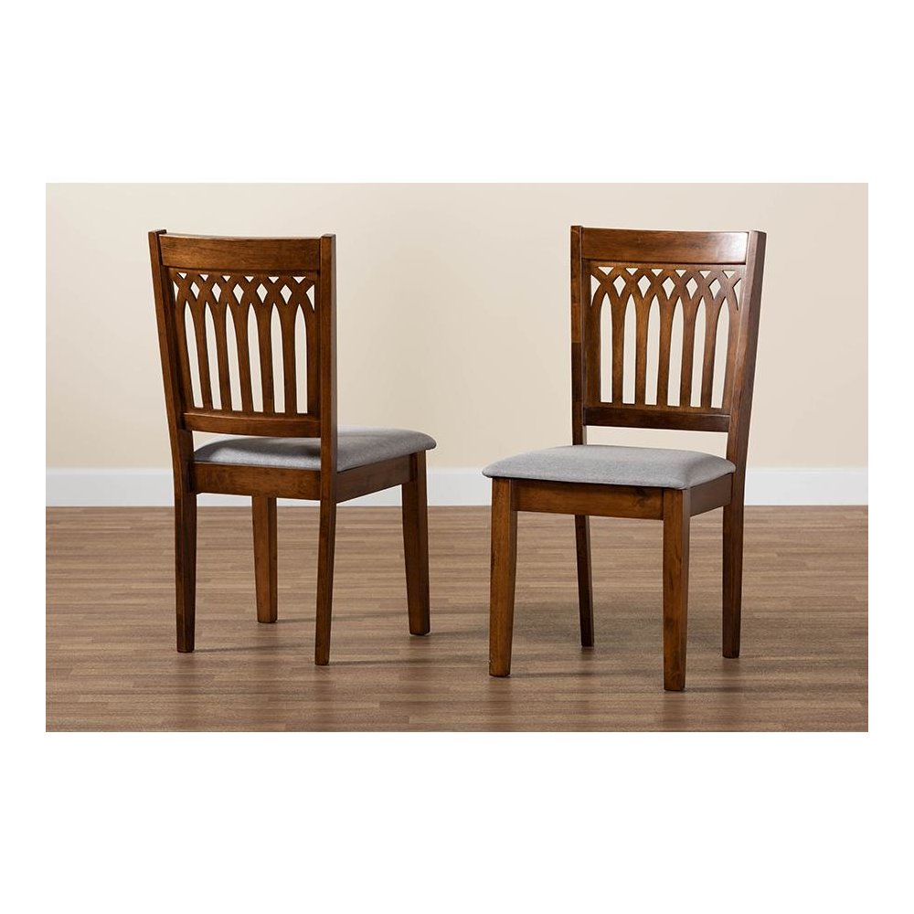 Grey Fabric and Walnut Brown Finished Wood 2-Piece Dining Chair Set. Picture 8