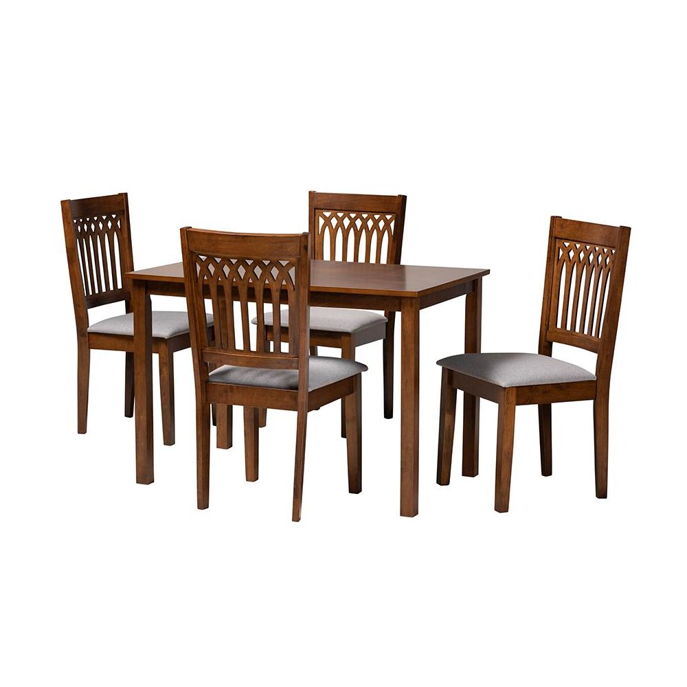 Genesis Modern Grey Fabric and Walnut Brown Finished Wood 5-Piece Dining Set. Picture 1