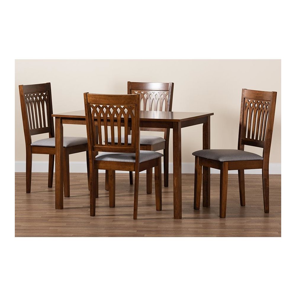 Genesis Modern Grey Fabric and Walnut Brown Finished Wood 5-Piece Dining Set. Picture 9