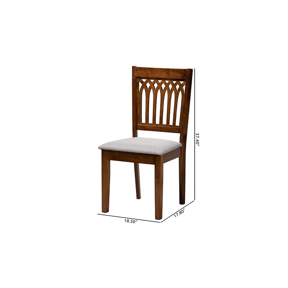 Grey Fabric and Walnut Brown Finished Wood 2-Piece Dining Chair Set. Picture 9